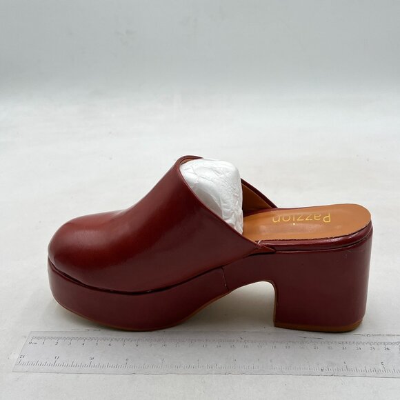 Pazzion Red Thick Platform Round Toe Mule Clogs Slip On Chunky High Heel Slipper - Picture 1 of 7